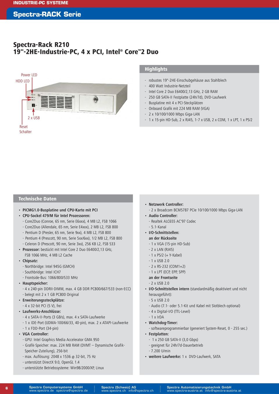 10/100/1000 Mbps Giga-LAN - 1 x 15-pin HD-Sub, 2 x RJ45, 1-7 x USB, 2 x COM, 1 x LPT, 1 x PS/2 Technische Daten PICMG1.