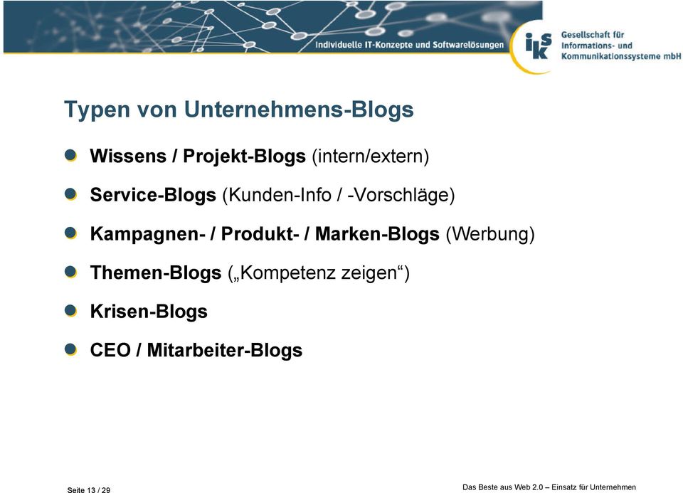 Kampagnen- / Produkt- / Marken-Blogs (Werbung) Themen-Blogs