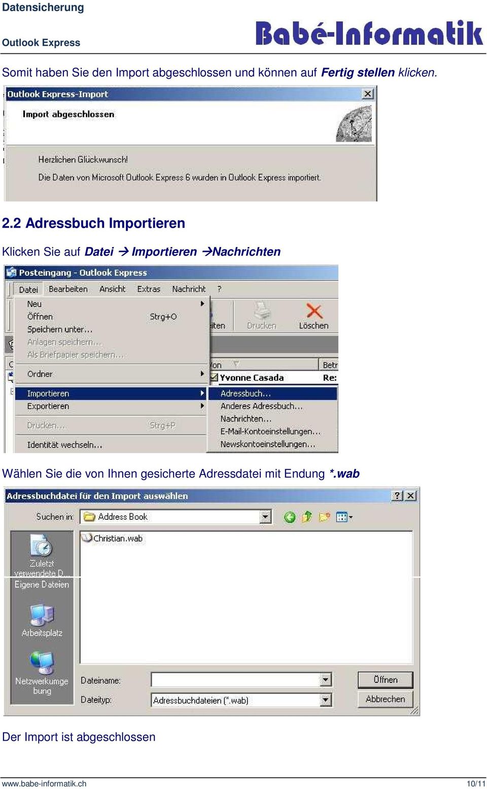 2 Adressbuch Importieren Klicken Sie auf Datei Importieren