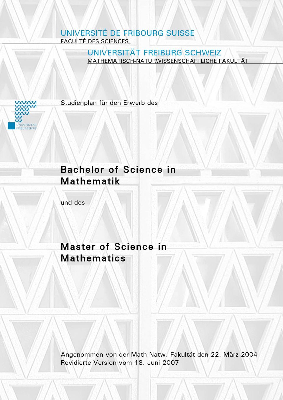 Bachelor of Science in Mathematik und des Master of Science in Mathematics