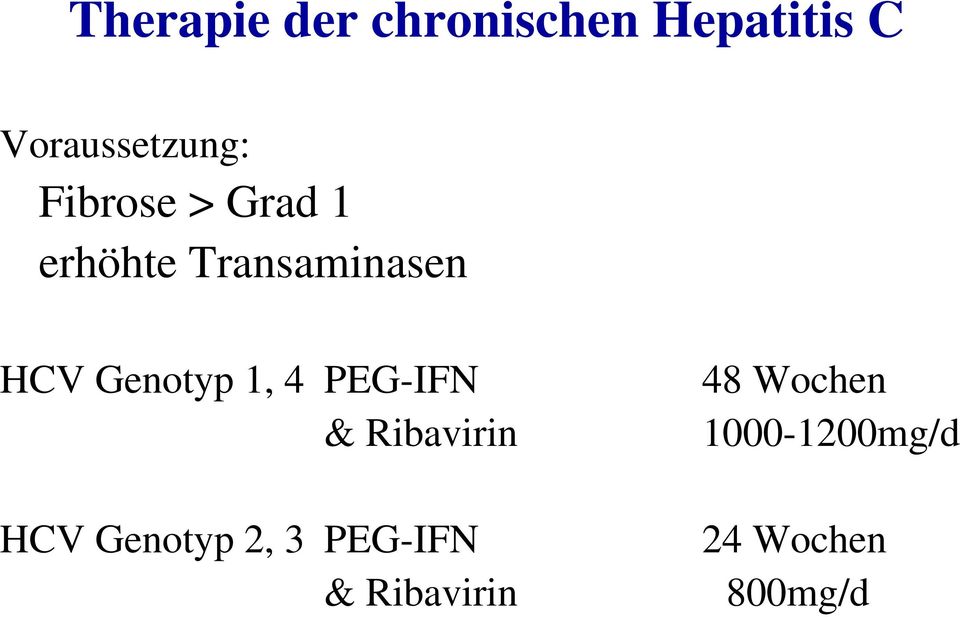 1, 4 PEG-IFN & Ribavirin HCV Genotyp 2, 3 PEG-IFN &