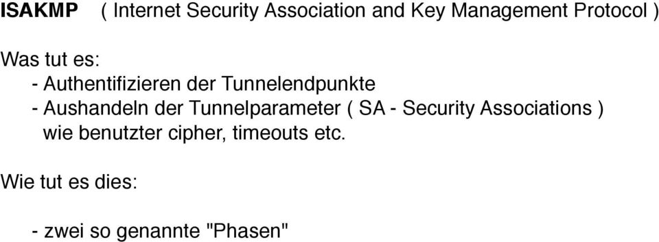Aushandeln der Tunnelparameter ( SA - Security Associations ) wie