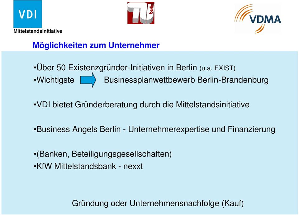 EIST) Wichtigste Businessplanwettbewerb Berlin-Brandenburg VDI bietet Gründerberatung durch