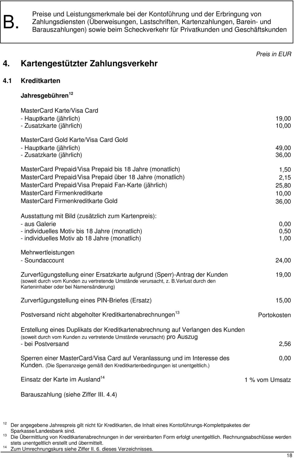 Zusatzkarte (jährlich) 36,00 MasterCard Prepaid/Visa Prepaid bis 18 Jahre (monatlich) 1,50 MasterCard Prepaid/Visa Prepaid über 18 Jahre (monatlich) 2,15 MasterCard Prepaid/Visa Prepaid Fan-Karte