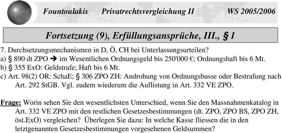 98(2) OR: SchaE; 306 ZPO ZH: Androhung von Ordnungsbusse oder Bestrafung nach Art. 292 StGB. Vgl. zudem wiederum die Auflistung in Art. 332 VE ZPO.