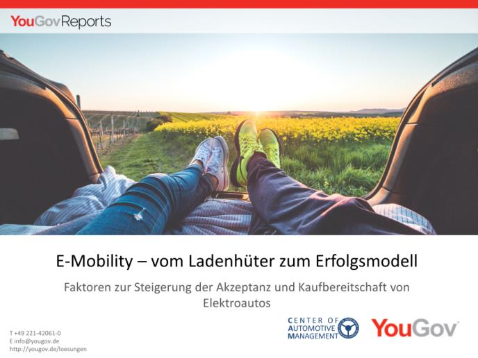 Informationen zu Bestellung und Preisen E-Mobility Report AutomotiveINNOVATIONS 2016 YouGov Report E-Mobility vom Ladenhüter zum Erfolgsmodell Kosten: 1.500 (zzgl. MwSt.