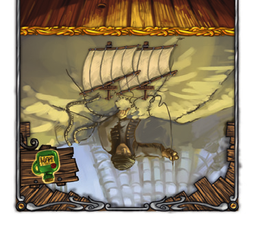 Zimmermann: Am Ende seines Zuges darf der aktive Spieler eine Karte an seiner Schiffstafel außerhalb des Hafens drehen. Segelmacher: Diese Karte entspricht 2 Segeln.