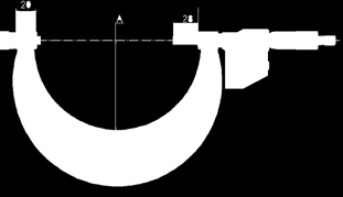 Bügelmessschraube mit auswechselbaren Ambossen 654 Micrometer with exchangeable anvils mit auswechselbaren Messambossen mit HM-Messfläche Messspindel Ø 8 mm Messtrommel mattverchromt Ø16 mm
