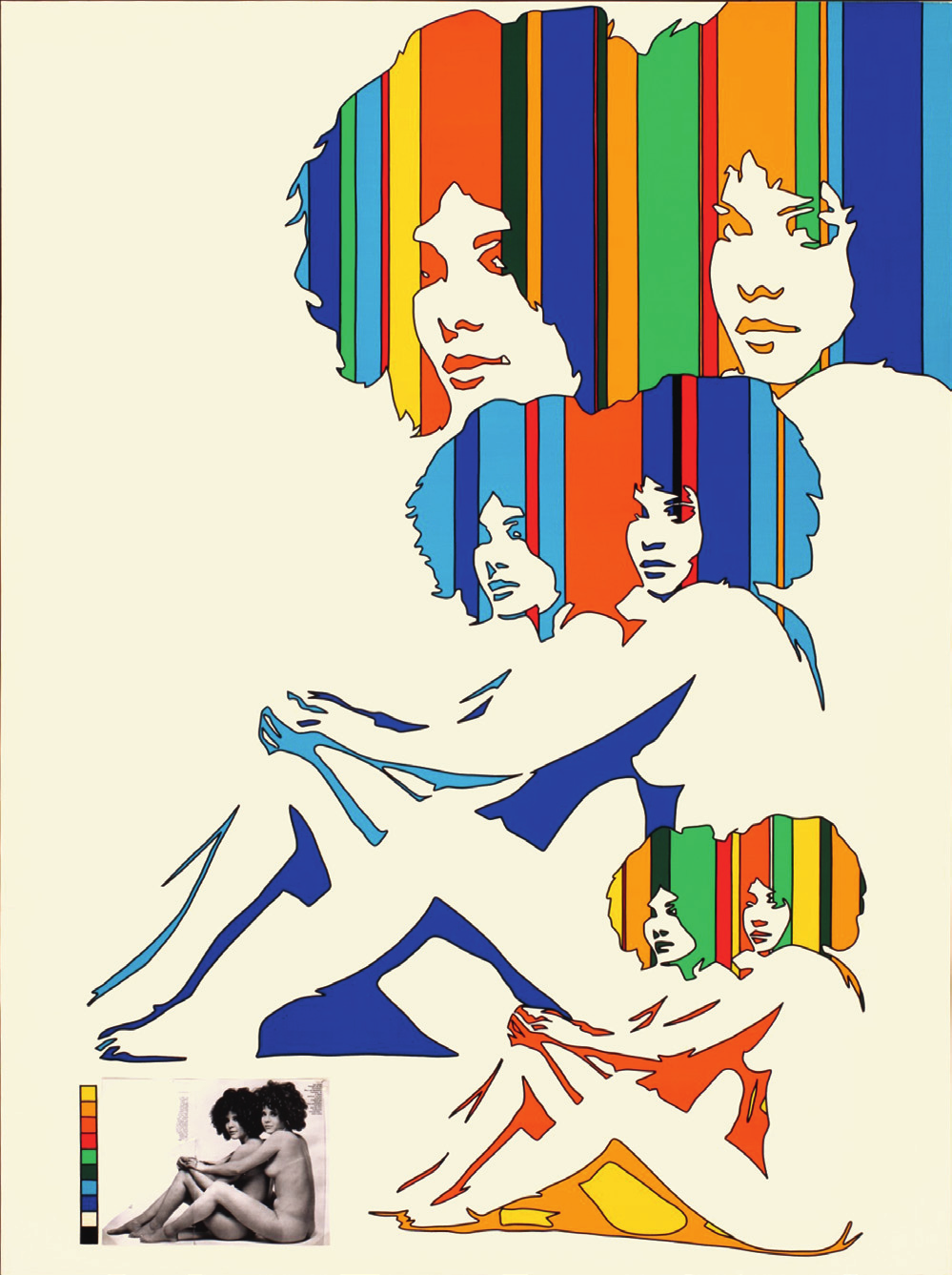 Werkverzeichnis 1966 1979 25 57 Werkverzeichnis Zwillinge, 1972 Siebdruck in neun Farben auf Chromolux, mit aufgeklebter s/w-fotografie Bildmaß/Blattmaß: 80 x 60 cm