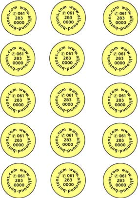 Vorlagenanordnung von 56 mm, 37 mm und 25 mm Buttons auf einem normalen A4 Papier: Papierqualität: Buttons 56 mm ø: 80g/m 2 Buttons 37 mm ø: 80g/m 2 Buttons 25 mm ø: 80g/m 2 Nach Wunsch gestalten wir