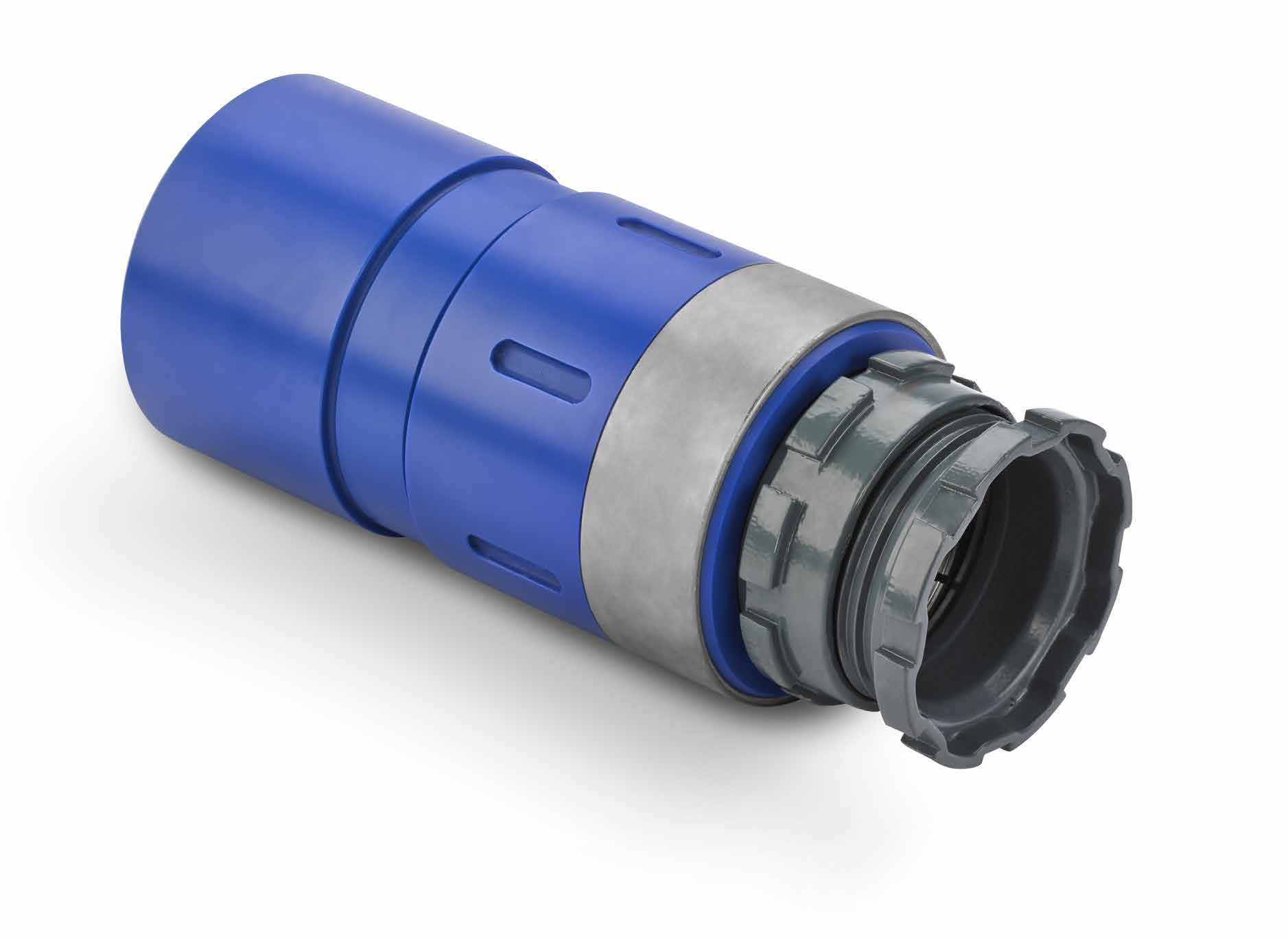 Guss Reparaturkupplung mit EPDM Lippendichtung System 3S, Trinkwasserqualität Muffenkörper aus PE 100-RC Edelstahlschrauben zum sicheren Vorspannen (Fixierung des Grip-Rings) Muffenkörper mit