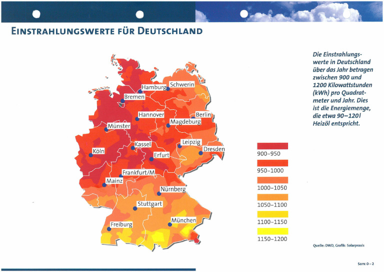 Sonneneinstrahlung in Deutschland Mittelwert der