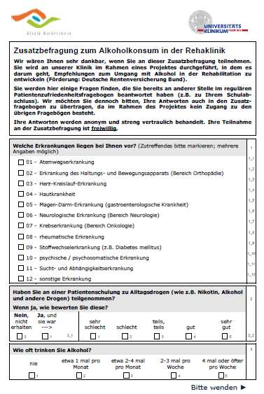 Rehabilitandenbefragung Mai / Juni 2014 Durchführung der Befragung an der Klinik Niederrhein der DRV Rheinland (behandelte