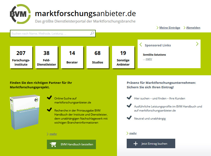 Werben auf marktforschungsanbieter.de www.marktforschungsanbieter.de Die digitale Form des Handbuchs alle Infos schnell und einfach abrufbar Exklusive Werbefläche auf der Startseite des Dienstleisterportals marktforschungsanbieter.