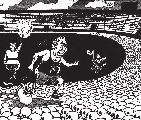4 QUELLE E Eine Karikatur von Stanley Franklin, veröffentlicht in der britischen Zeitung The Sun, 19. Juli 1980. Der in der Karikatur gezeigte Athlet ist Leonid Breschnjew.