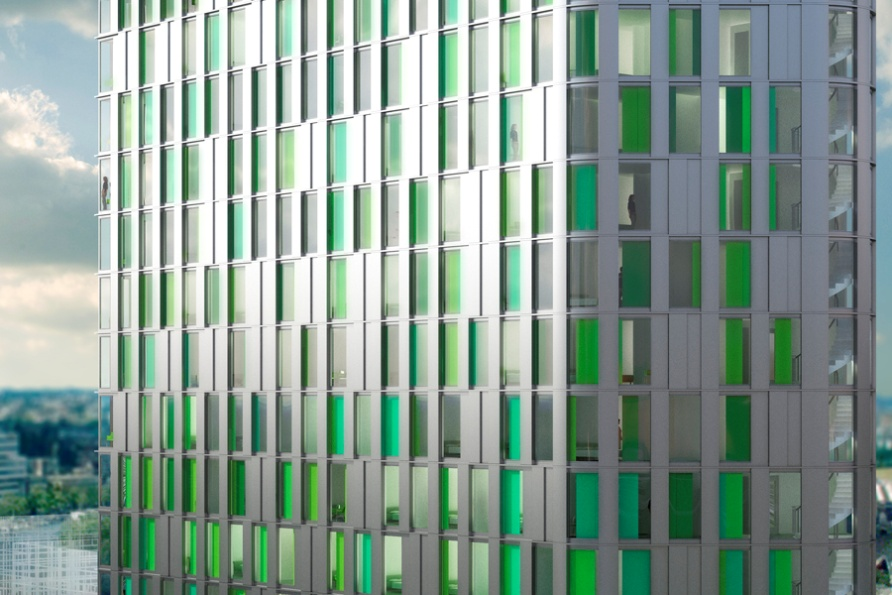 Dezentrales Konzept mit Fassadenlüftungsgeräten (FSL-V-ZAS) Amstelkwartier Amsterdam Zero-Energy-Building Hotelprojekt mit ca.
