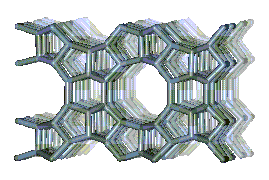 16 eindimensionale Kanalsystem leicht gewellter 12-Ring-Poren aufbauen (vgl. Abbildung 3.6 (rechts)). Die Abmessungen der Porenöffnungen betragen 0,62 0,72 nm.