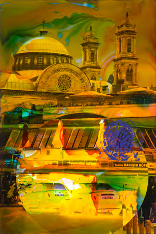 Istanbul D 1 2015, Malerei und Siebdruck auf Fotografie, 90 x 60 x 6 cm