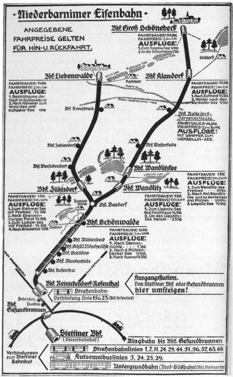 3.1.2 Entwicklung des Streckenverlaufs Seit der Gründung der Niederbarnimer Eisenbahn AG 1900 bis in die 1970er Jahre verlief die Strecke von Wilhelmsruh (ehem.