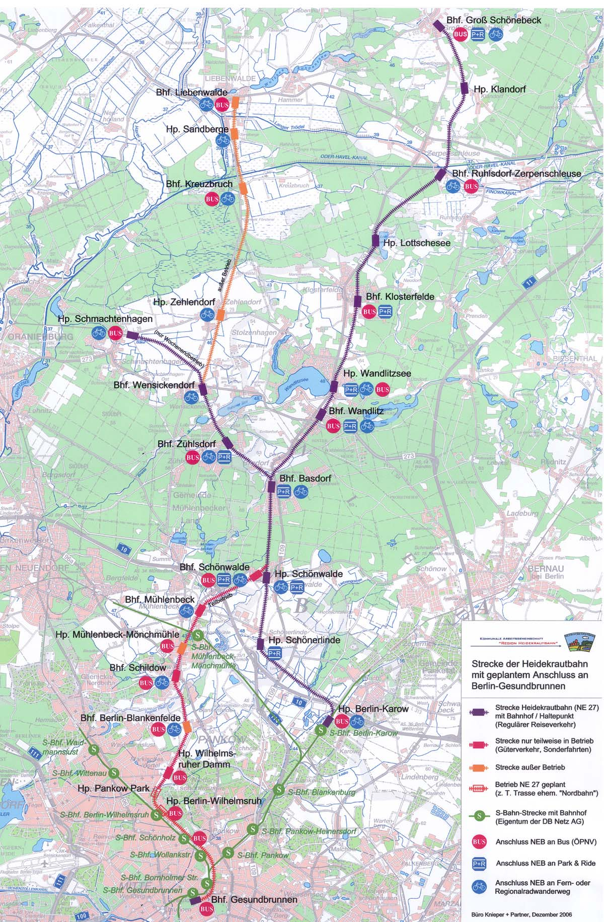 Übersichtskarte: Die Strecke der Heidekrautbahn (Bestand