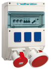 CEEtyp-Steckdosen: IEC/EN 0 309-1,2 Steckdosen-Kombinationen anschlussfertig verdrahtet kunststoffgekapselt, IP 44 1 CEEtyp-Anbaudose 5 x 1 A 1 Automat 3-pol. 1 A»C«2 Automaten 1-pol.