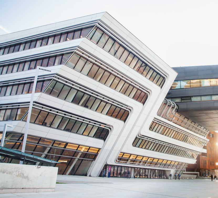 38 zement + beton 2_14 Universitäten LC Library und Learning Center Architektur: Zaha Hadid Architects, Hamburg Das Library und Learning Center, LC, ist das Herzstück des Campus WU.