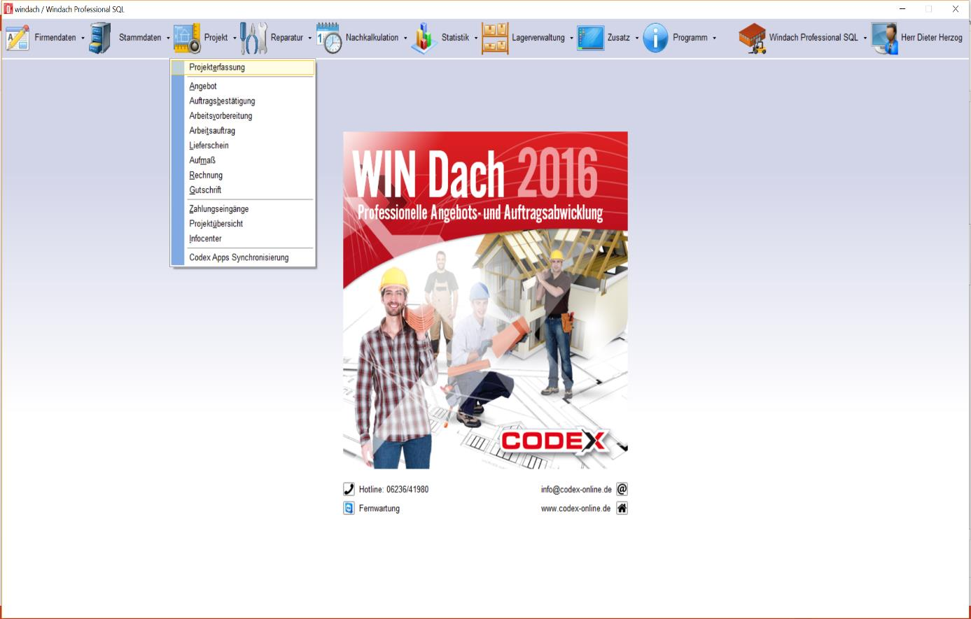 Einrichten von WinArchiv für WinMail Nun starten Sie WinDach und öffnen die Projektverwaltung (siehe nachfolgende