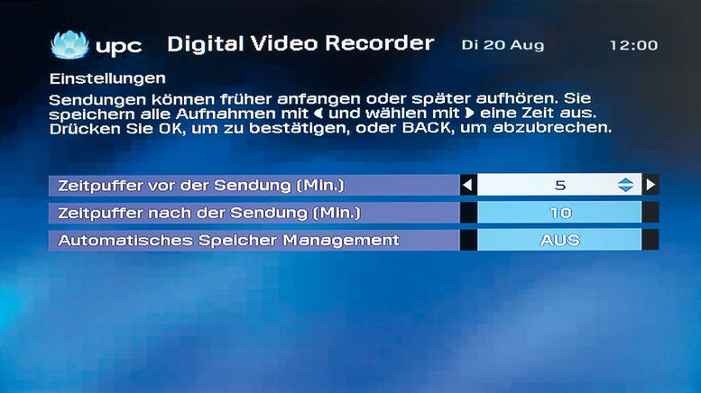 Aufnehmen einer Sendung auf Datumsbasis Sie können auch manuell eine Aufnahme programmieren, indem Sie im Digital Video Recorder-Menü die Katgorie Manuelle Reservierungen auswählen.