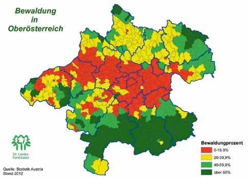 Waldanteil in Oberösterreich nach Gemeinden Abteilung Land- und Forstwirtschaft Quelle: Land OÖ, Landesforstdienst 1 7 Verteilung der Baumarten im oberösterreichischen Ertragswald Ahorn; 1,5% Esche;