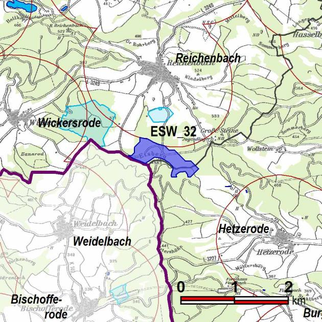 Kennung: ESW 32 alt: ESW_032 Arbeitsname: Eisberg Kommune/n: Hessisch Lichtenau, Waldkappel Ortsteil/e: Reichenbach, Hetzerode 38,64 ha 1. Planentwurf 38,63 ha 36,71 ha Windgeschwindigkeit: 5.