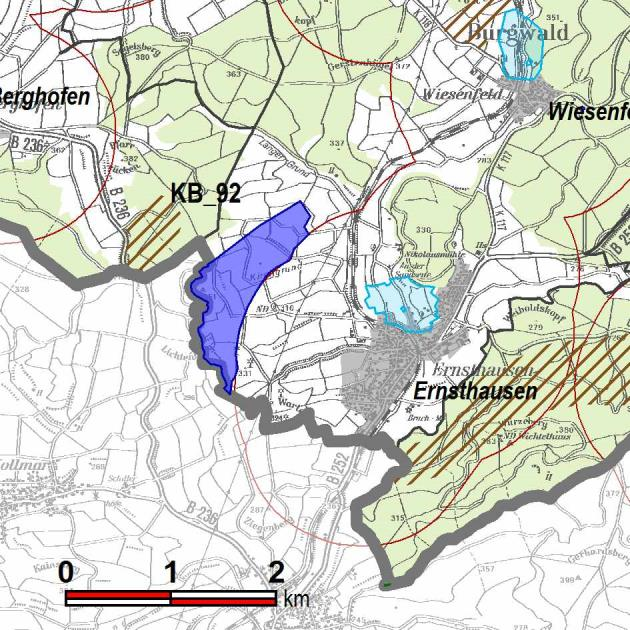 Kennung: KB 92 alt: KB_B_16 Arbeitsname: Kirchgrund Kommune/n: Burgwald Ortsteil/e: Ernsthausen 1. Planentwurf 79,49 ha 74,09 ha Windgeschwindigkeit: < 5.