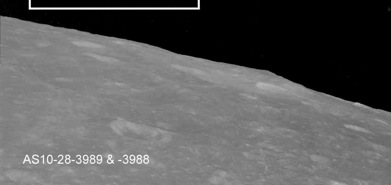 Auf diesen Bildern von Apollo 10 kann man offenbar eines der Trümmerteile aus der Nähe sehen.
