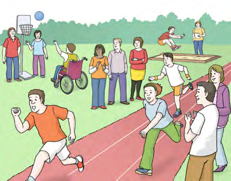 Gute Beispiele von anderen Beispiel 3 Es geht um das Thema Sport. Menschen mit und ohne Behinderungen machen zusammen Sport. Sie üben zusammen für ein bestimmtes Ziel.