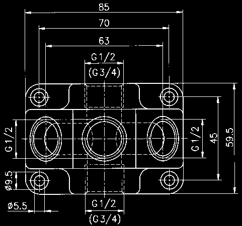 Gruppe L044 Druckluft-Durchgangs-Verteiler-Wandscheiben T-Wandscheibe, Gehäuse Werkstoff PA6 GF 25, Farbe schwarz mit 3 Innengewinde Betriebsdruck: 0,95 bis +16 bar Temperaturbereich: 20 C bis +45 C