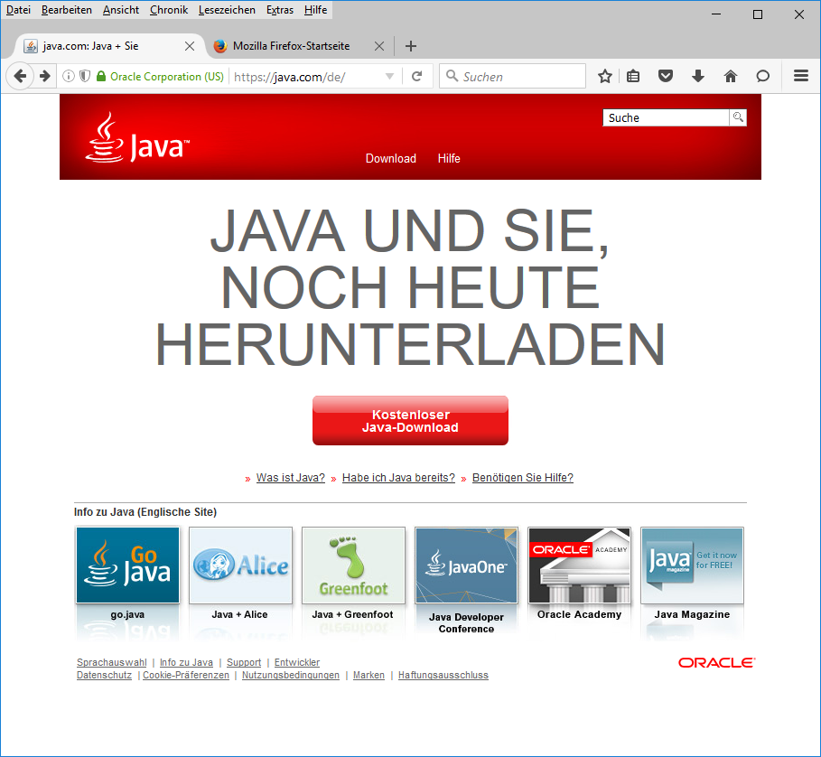 DE: Download Java von https://java.