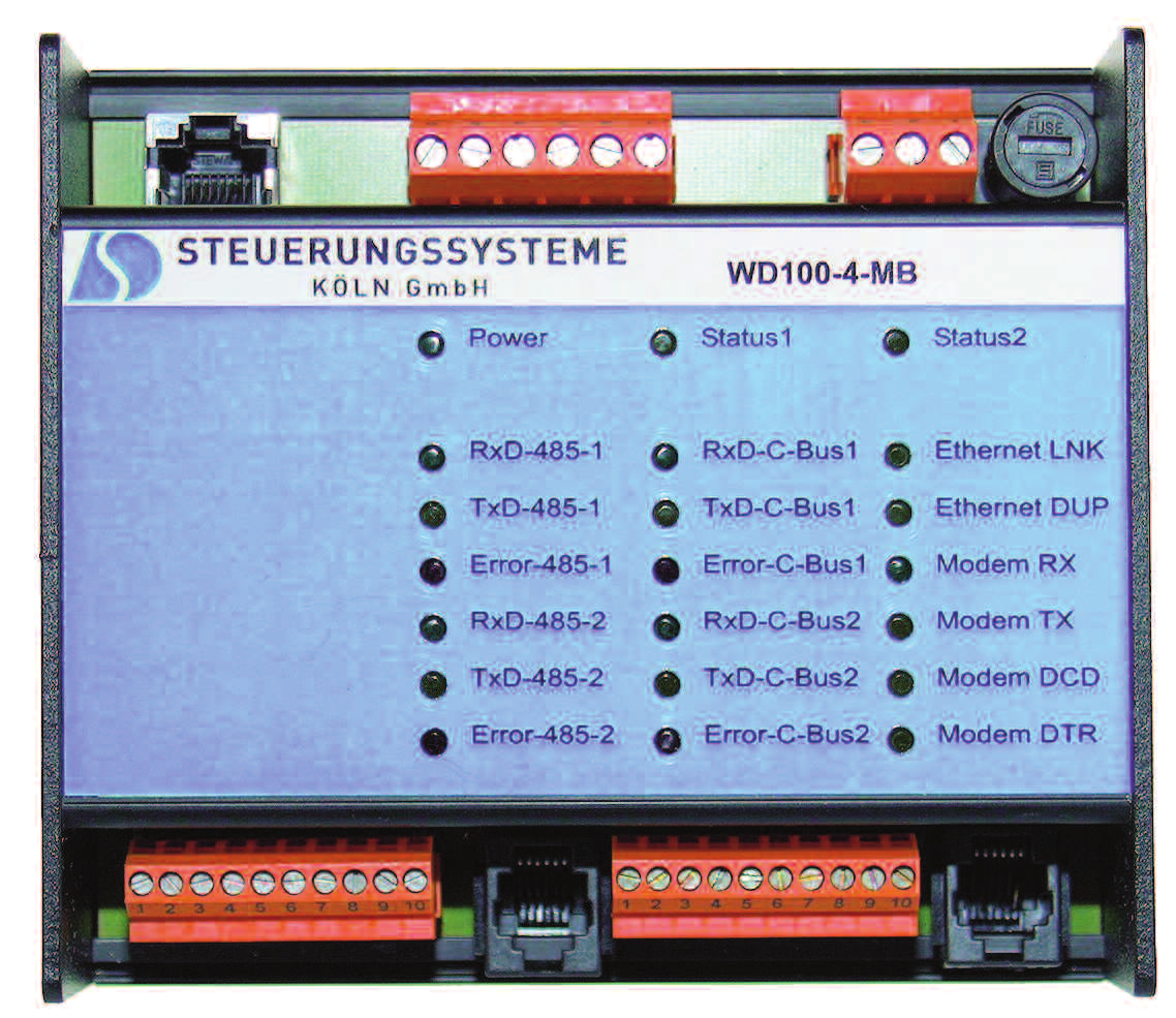 Zentrale-Steuerung WD100-4 WD100-4 Feldbuscontroller BACnet Zur Vernetzung der VK-UZ Unterzentralen. An eine WD100-4 Zentrale können max. 32 VK-UZ Unterzentralen angebunden werden.