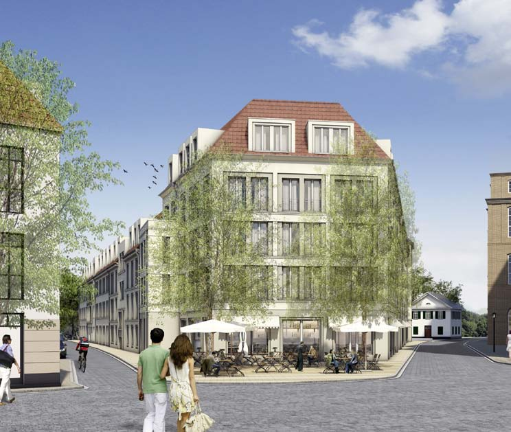 in Planung I Anna Quartier Architektur Die Düsseldorfer Altstadt wird durch schmale Straßen mit konsequenter Blockrandbebauung geprägt.
