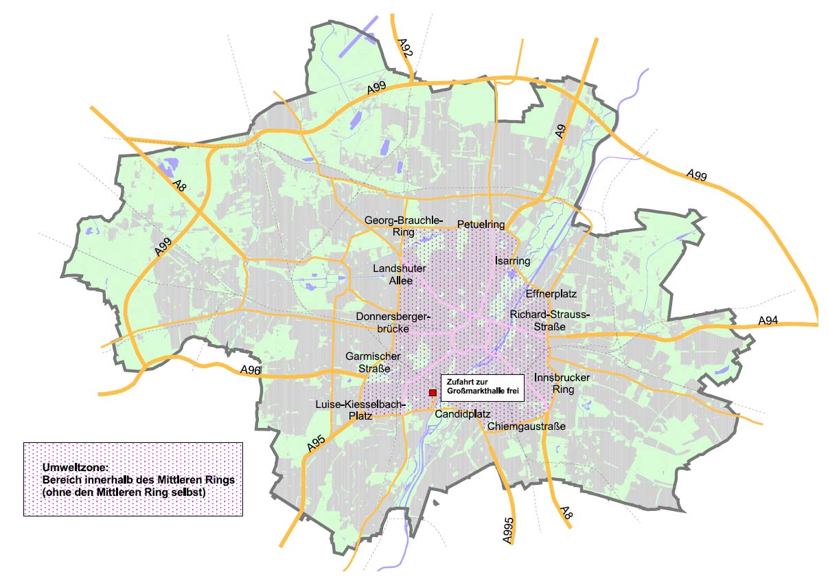 Gebiet der geplanten Umweltzone München innerhalb des