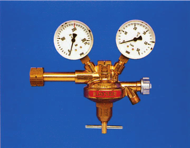 Druckminderer Formiergas - Druckminderer einstufige Bauart, gefertigt nach EN 585 Inhaltsmanometer 0-315 bar regelbar 0-50 l/min.