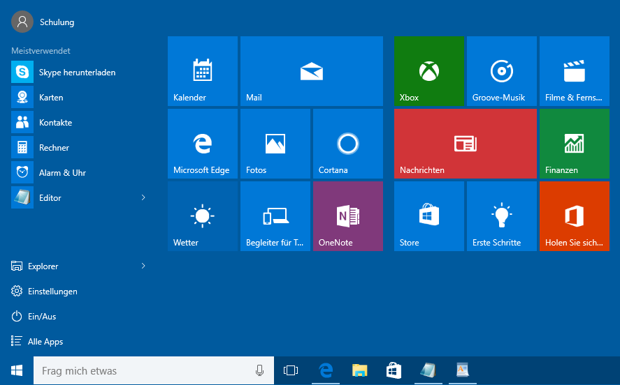 3.2 Das Startmenü aufrufen Mit Windows 10 ist Microsoft wieder zu einem Startmenü zurückgekehrt, das Sie vielleicht in ähnlicher Form noch aus den früheren Versionen bis einschliesslich Windows 7