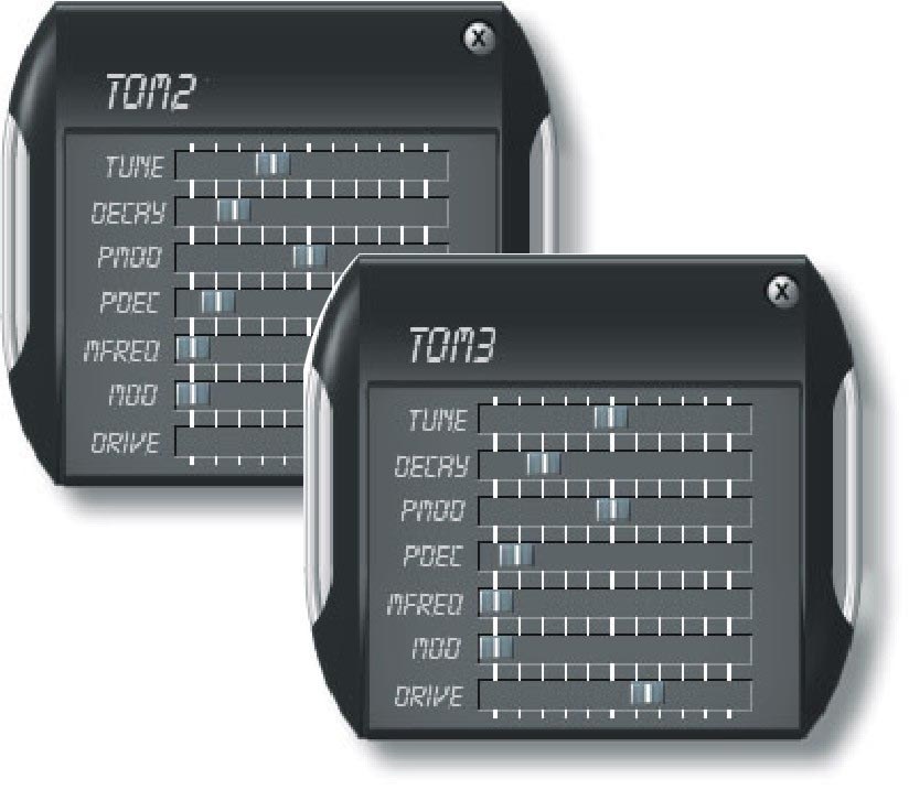 Tom Toms Das Tom Tom ist dreimal in identischer Ausführung vorhanden (T1/T2/T3).