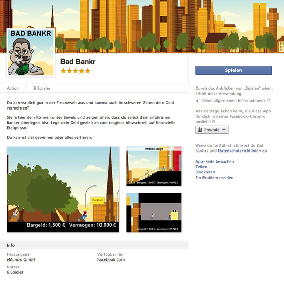 Facebook-Game Bad Bankr Visuelle Konzeption,