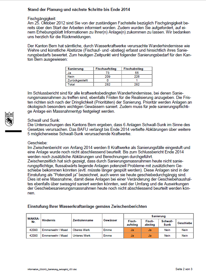 Information Kraftwerksbetreiber September 2014 Inhalte: Stand der Planung