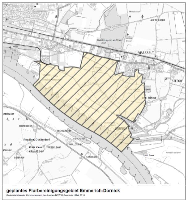 2 Es ist beabsichtigt, im Gebiet der Stadt Emmerich am Rhein (Kreis Kleve) ein Flurbereinigungsverfahren nach 87 des Flurbereinigungsgesetzes (FlurbG) durchzuführen.