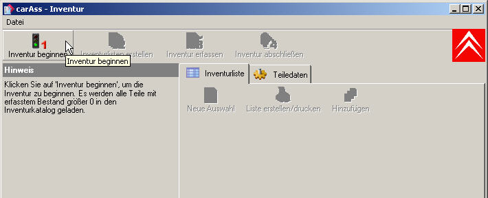 2 Inventur beginnen Starten Sie die Inventur zunächst durch einen Klick auf Inventur beginnen.