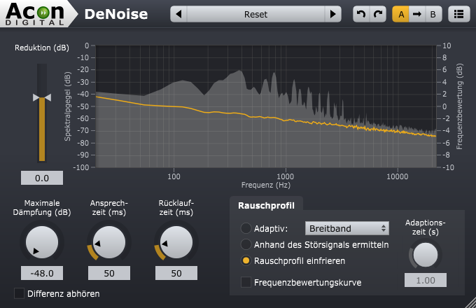 4 Aufnahme verloren gehen. DeNoise arbeitet entweder adaptiv oder durch Analyse von freistehendem Rauschen in der Aufnahme.