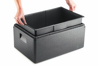 THERMOBOXEN Box Inlay GN 1/1 Ideal für noch mehr Hygiene, z. B. beim Transport von Fleisch, Fisch oder Kühlware, durch herausnehmbares Innenteil. Box inkl. Deckel & Kunststoffinnenbehälter.