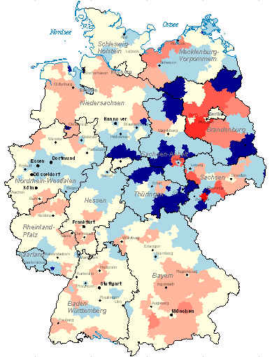 Einwohnerentwicklung 2000-2020 in % Rot =