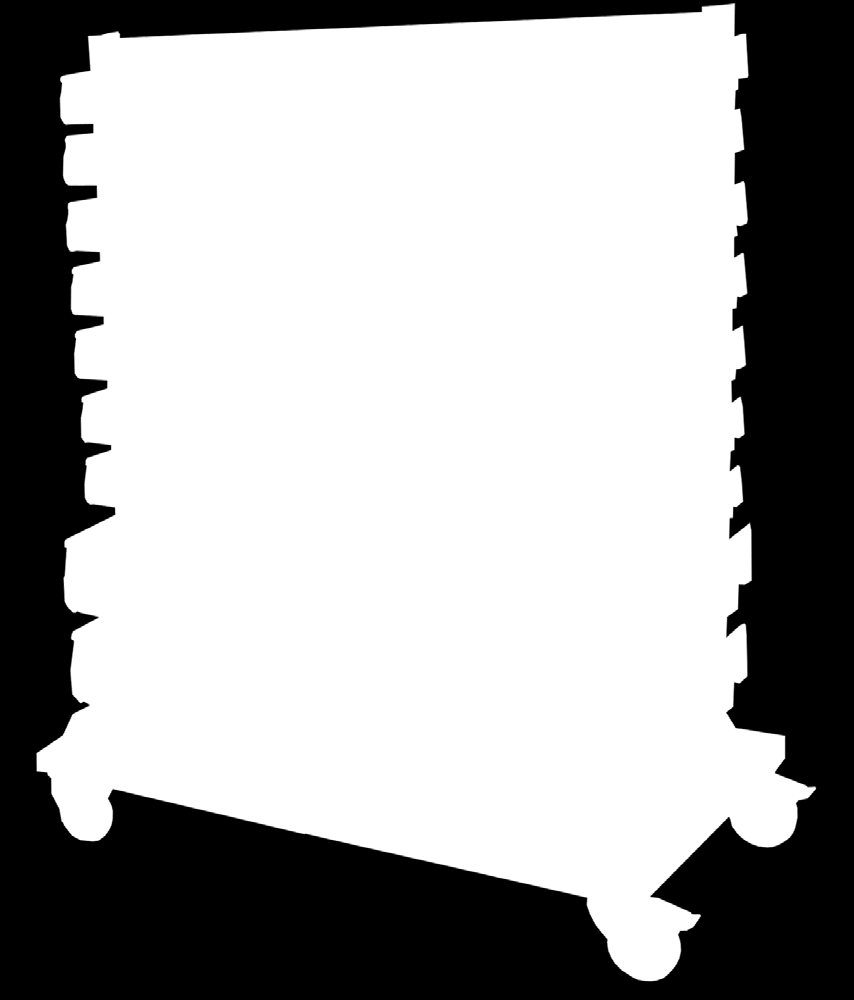 Befestigung durch Verschrauben an der Wand oder im Boden Lagerregal-Rollwagen je zwei leichtgängige Lenk- und Bockrollen, Lenkrollen mit Feststellbremse, Rad-Durchmesser 100 mm 1 2 3 4 5 6 Abb.