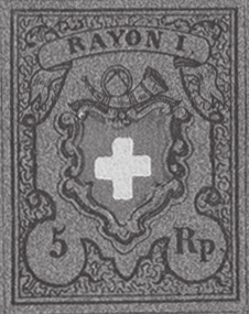 März 1851 wurde die dunkelblaue «Rayon I» durch eine neue hellblaue 5 Rappen «Rayon I»